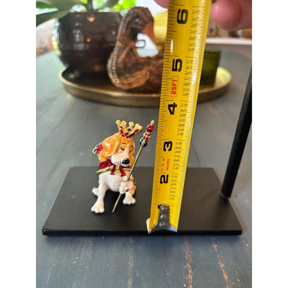 Royal Beagle Dog Enameled Jeweled Trinket Box King Hound Crown Scepter Figurine